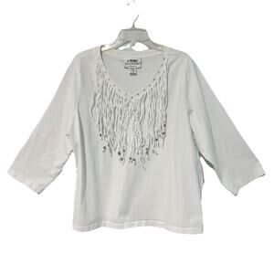 Back In The Saddle Blouse Womens 1X Fringe Studs White Tunic Top Western Boho